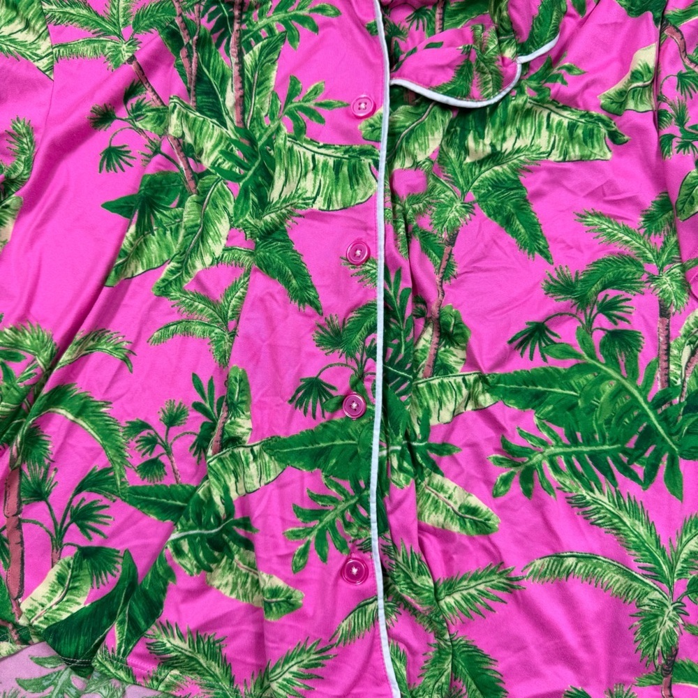 Room Service PJ Pajama Set Pink & Green Palm XXL Cozy Soft Loungewear Tropical - Picture 5 of 12